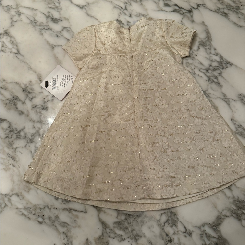 NWT Blueberi Boulevard Baby Girl Ivory & Gold Double Lined Dress Holiday - Picture 4 of 8